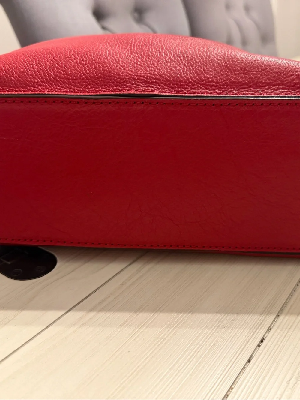 Michael Kors Red Genuine Leather Hobo Shoulder Bag MK Charm Silver Hardware